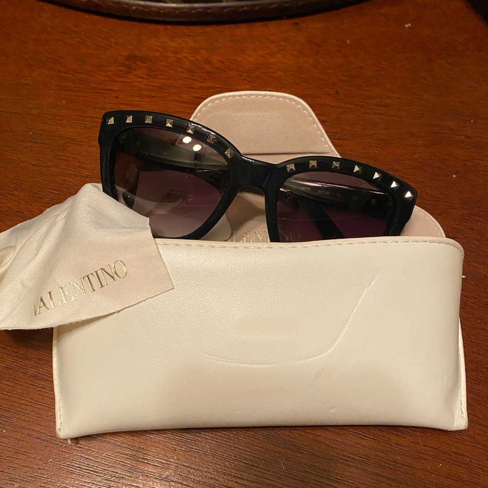 Valentino Black with goldtone spike sunglasses